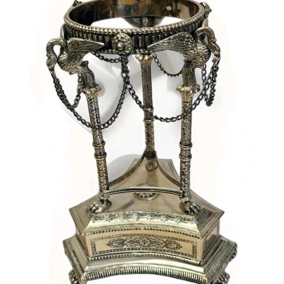 Antique Victorian Silver Plate Swan Stand Centerpiece / Vase Holder Base Ornate